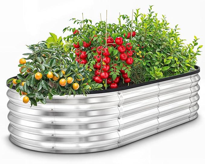 8 X 2 X 1.4 Ft Galvanized Raised Garden Bed,Sturdy and Easy to Assemble Oval Raised Planter Beds Outdoor for Vegetables, Gardening, Flowers, Fruits（Light Green）