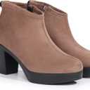 Hawkwell Women's Suede Arch Support Side Zipper Comfort Ankle Boot Chunky Block Heel Booties (Brown, 9.5)