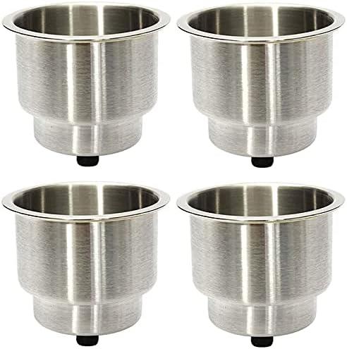 4Pcs Stainless Steel Cup Drink Holder Insert with Drain for Marine Boat, RV, Camper