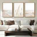 HPNIUB Modern Beach Waves Framed Wall Art Set,Seaside Reed Pathway Wall Decor,Minimalist Neutral Coastal Landscape Printing,Boho Seascape Nature Artwork for Living Room, Bedroom,Bathroom-24''x36''x3