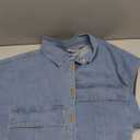 Perbai Womens Cropped Button Down Shirt Summer Collared Sleeveless Loose Denim Top with Pockets (Large, Lightblue)