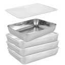 8Pcs Stainless Steel Food Storage Container with Lids 9.8 x 7.9 Inch Rectangle Hotel Pan Steam Table Pan, Stackable Metal Meal Food Containers for Food Prep Restaurant Kitchen Freezer Buffet