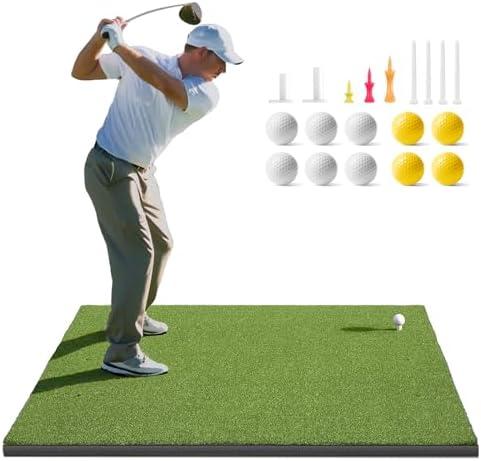 Golfguru Golf Mat, 5x4ft/5x5ft Dense Elite Golf Hitting Mats Practice with 10 Balls, 9 Tees, Heavy Duty Artificial Hitting Training Matt for Backyard Driving Chipping Indoor Outdoor Simulators