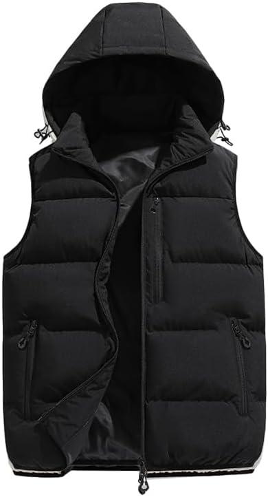Men's Winter Puffer Vest Removable Hooded Quilted Padded Sleeveless Vest Casual Warm Zip Up Jacket Outerwear(Black, S)