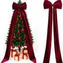 Extra Large Velvet Christmas Tree Topper Bow Giant Bow with Long Streamers Oversized Wrapping Gifts for Holiday Party Xmas Tree Wedding Home Decorations (Red,118 Inch)