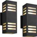 harriet Porch Lights Outdoor Modern - IP64 Waterproof Aluminum and Tempered Glass Cover, 13" Rectangular Up/Down Wall Sconce for Porch, Garage & Patio, Exterior Lighting, Black, 2 Pack