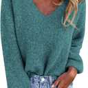 KIRUNDO Sweaters for Women Fall 2026 Oversized V Neck Cozy Cute Casual Long Sleeve Knit Pullover Trendy Winter Clothing(Blue Green, XX-Large)