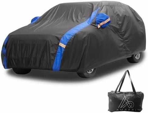 AMBARI All Weather Car Cover for Sun and Rain SUV Car Cover Waterproof All Weather Full Exterior Covers, Universal Fit Car Cover for SUV and Sedan 190T Taffeta (Black and Blue, Size B4), SLL-204