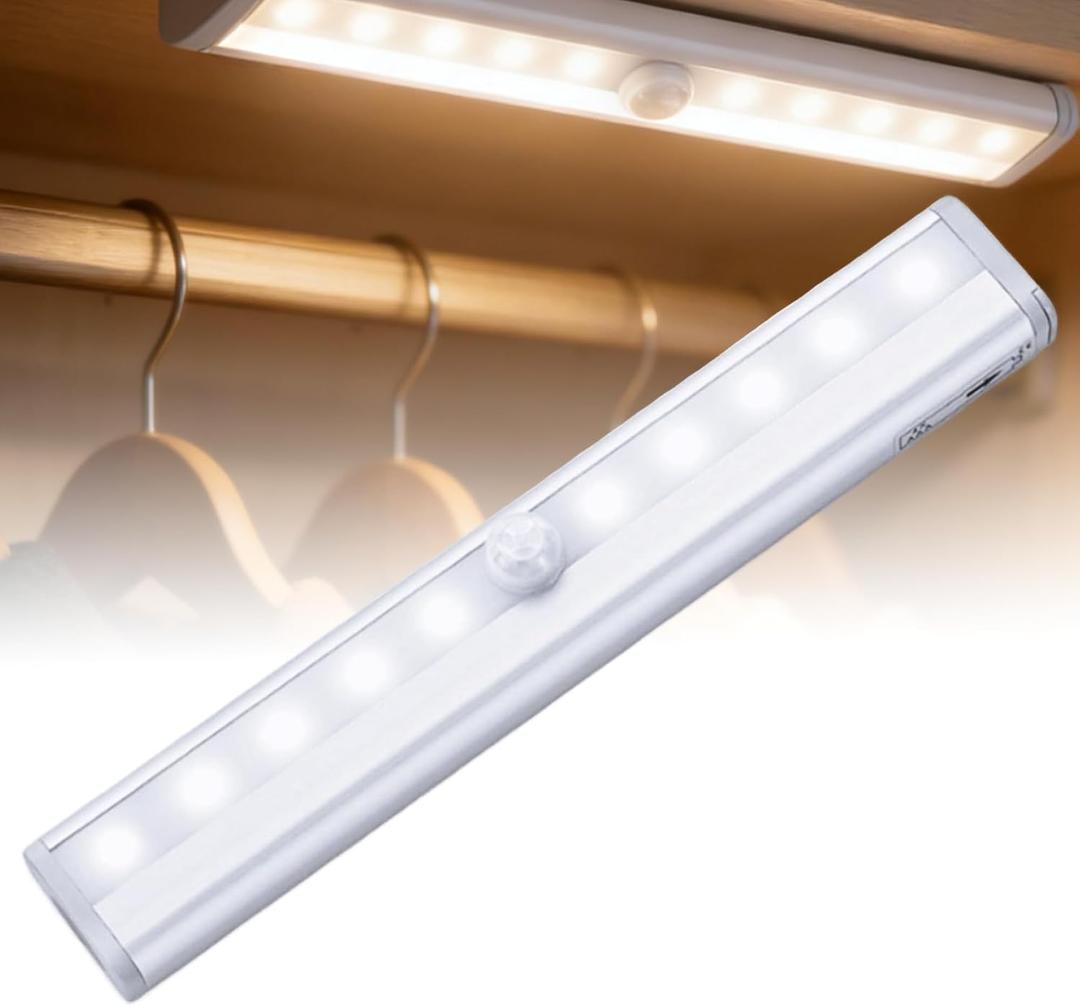 1 Pack Motion Sensor LED Night Light,Battery Powered Under Counter Light with Magnetic MountStick-on Closet Light for Bedroom, Hallway, Magnetic, No Wiring Needed (White)