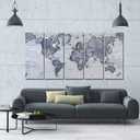 5 Pieces Vintage World Map Canvas Prints Push Pin Wall Art Decor Trace Travel Marks The Map of The World Antique Framed Picture for Living Room Office 16x40inx5
