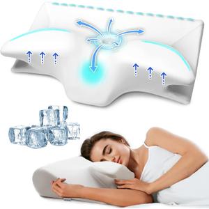 Cervical Pillow for Neck Pain Relief, Cooling Contour Memory Foam Pillows Support Odorless Ergonomic Neck Pillow Adjustable Orthopedic Bed Pillow for Side Back Stomach Sleeper with PillowcaseWhite