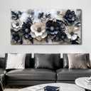 Large Flower canvas wall art Mural Deep Blue White Flower Abstract Decoration Painting Plant Flower Poster Printing Living Room Dining Room Bedroom Office Corridor Home Decoration, 20x40 inches