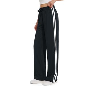 Tapata Women's 28" Inseam Petite Track Pants Loose Straight Leg Jogging Sweatpants Warm-Up Sports Athletic Running, Black, M