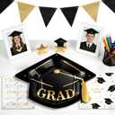 Graduation Plates and Napkins Set, 100Pcs Grad Cap-Shaped Paper Plates & Napkins for Graduation Party Supplies, Class of 2026 College High School Graduation Decorations Favors, Serves 25 People