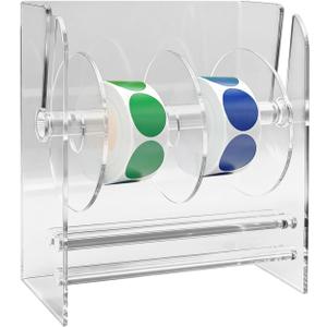 Adjustable Label Dispenser, Acrylic Sticker Roll Holder Dispenser Sticker Holder Label Stand for Holding Office and Home (Size:4 Disks)