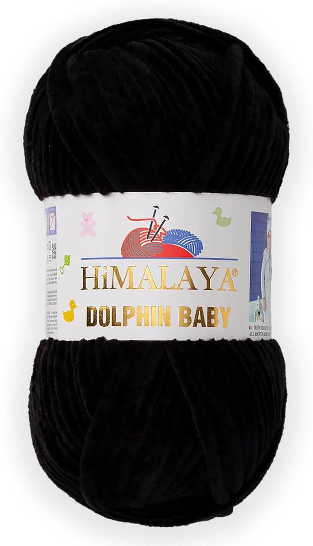 1 Skein/Pack Himalaya Dolphin Baby Chenille Yarn, Each Ball 100 gr (3.5 oz), 120 m (132 Yards), 100% Polyester, Super Bulky Baby Blanket Velvet Amigurumi Yarn, 80311 - Black