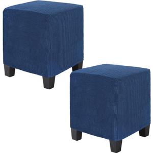 2-Pack Square Ottoman Cover, 13 x 13 x 15 Inch Stretchable Corn Velvet Fabric Ottoman Slipcover Footstool Protector with Elastic Bottom for Living Room/Indoor [Light Blue]