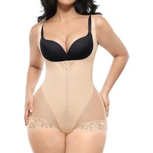 SHAPELLX Shapewear for Women Fajas Colombianas Tummy Control Body Shaper Open Bust Bodysuit with Hook Zipper Closure size S