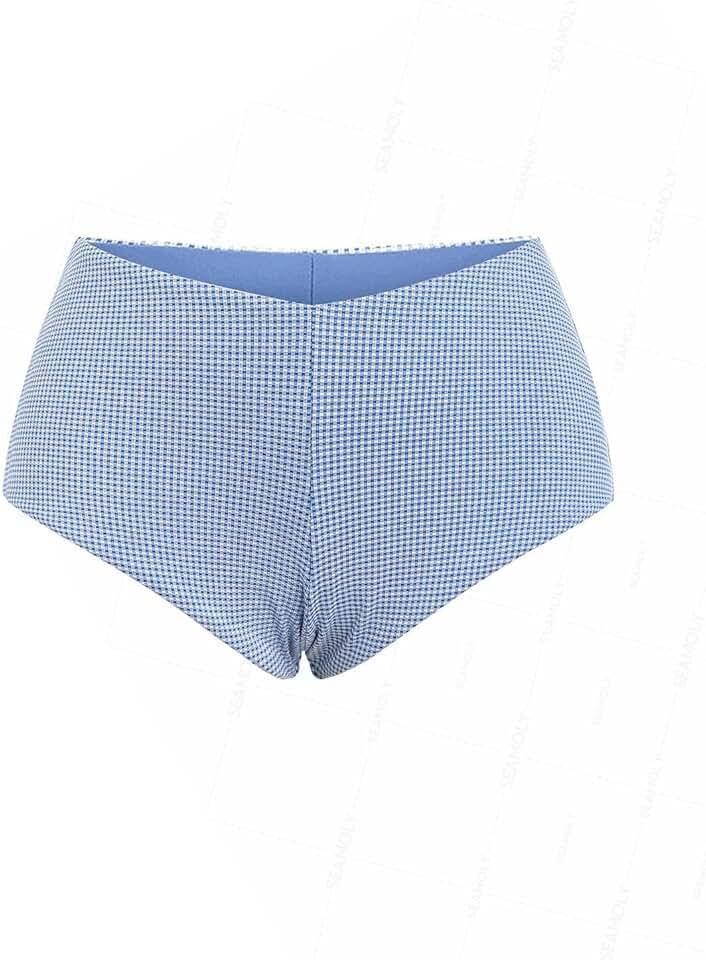 seamoly Gingham Beach Swim Bottom Boyshorts, M