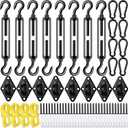 Tandefio 92 Pcs Sun Shade Sail Hardware Kit Heavy Duty Anti Rust Retractable Stainless Steel Outdoor Shade Sail for Triangle Rectangle Installation (Black)