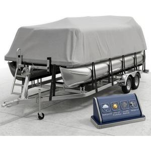 1200D Pontoon Boat Cover 17-20 ft, Heavy Duty Waterproof Trailerable Pontoon Cover with Motor Cover & Hurricane Proof System, Anti-UV Cover for Pontoon Boat 17ft 18ft 19ft 20ft,Gray (Length: 17'-20' Beam Width: up to 102")