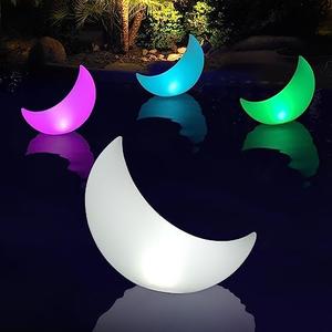 Goallim Solar Floating Pool Lights Crescent Moon Pool Lights That Float Auto Glow in The Dark LED Inflatable Color Changing Floating Pool Lights, IP68 Waterproof Pool Lights-1PC