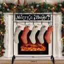 YEAHOME Christmas Stocking Holder Stand, Merry Bright Metal Stocking Stand with Openwork Snowflake Pattern, Freestanding Stocking Hanger with 5 Non-Slip Hooks for Home Living Room Fireplace, Bronze
