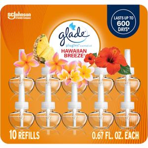 Glade PlugIns Refills Air Freshener, Scented and Essential Oils for Home and Bathroom, Hawaiian Breeze, 6.7 Fl Oz, 10 Count