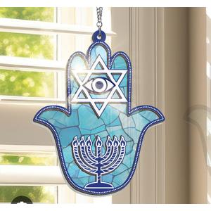 FLAGWIX Hanukkah Gifts for Women Men - Double Layered Hanging Suncatcher 6 in - Birthday Spiritual Good Luck Housewarming Gifts for Mom Dad Friends, Hamsa Hand Fatima Home Garden Decor