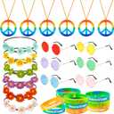 30 PCS Hippie Party Favors Retro Round Sunglasses Daisy Flower Headbands Peace Sign Necklaces Silicone Bracelets For 60s 70s Party Decorations Hippie Party Supplies