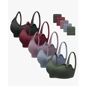 Angelhood Nursing Bra 5 Pack Womens Maternity Breastfeeding Seamless Wireless Sleep Bra with Extenders, XXL