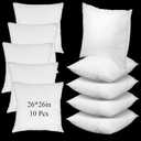 Soaoo 10 Pcs 26 x 26 Inches Pillow Inserts in Bulk, Filled in 1000g Polyester Stuffer, White Euro Pillows Inserts for Living Room Sofa Bed Couch Seasonal Decorating DIY Pillows Making