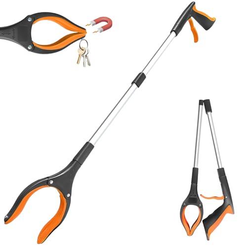 32" Grabber Reacher Tool, 1-Pack Foldable Reacher Grabber Pickup Tool with 360° Anti-Slip Rotating Jaw & Magnet, Mobility Aid Reaching Assist Tool for Trash Pick Up, Lightweight Grabber Tool, Orange