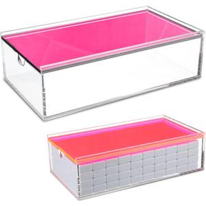 Honeydak Acrylic Mahjong Case - Empty Transparent American Mahjong Game Case Storage Box for Tiles Home Travel Accessories, 9.1" x 4.9" x 2.3" - Tiles Not Included(Pink)
