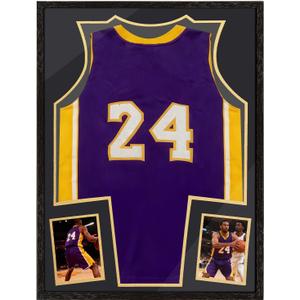 Jersey Frame Display Case for Basketball,Solid Wood Shadow Box with PET Transparent Protection,4x6 Two Photo Frame, Black Walnut Finish