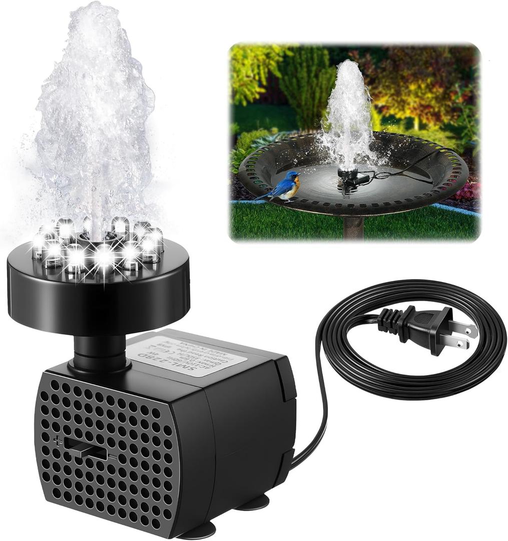 Bird Bath Fountains with 12 LED Lights, 4W 24 Hour Working Small Fountain Pumps Outdoor, Adjustable Watering Submersible Pump for Garden, Pond, Create a Stunning Cool White Water Feature Bird Bath Fountains with 12 LED Lights, 4W 24 Hour Working Small Fountain Pumps Outdoor, Adjustable Watering Submersible Pump for Garden, Pond, Create a Stunning Cool White Water Feature