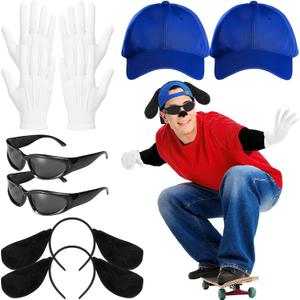 8 Pcs Halloween Black Dog Costume Cartoon Character Costume Hat Ear Headband Glove Sunglass for Adults Cosplay Party