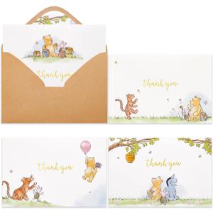 Crisky 50 Pack Cute Bear Thank You Cards Blank Inside with Envelopes and Stickers for Birthdays, Baby Showers, Friendsgiving