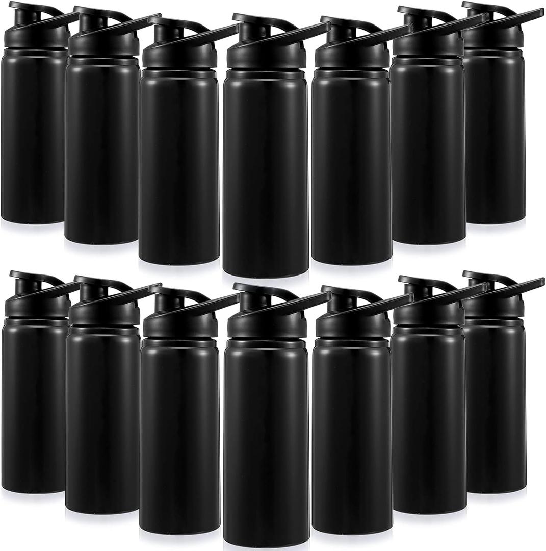 14 Pcs Aluminum Water Bottle 17 Oz Bike Bottles with Snap Lid Reusable Easy Carry Sports cups for Camping Hiking(Black)