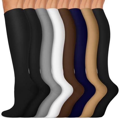 Iseasoo Copper Compression Socks (15-20 mmHg) for Men & Women - Running, Hiking, Cycling, Travel - Improves Circulation（L/XL）, Pack 8