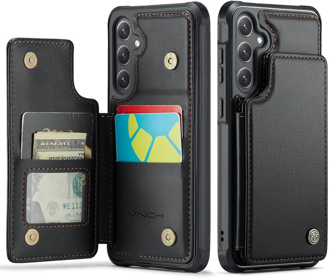 Vinich for Samsung Galaxy S24 Wallet Case with Card Holder, RFID Blocking Credit Slots Kickstand Shockproof Phone Cover Fit for Galaxy S24 6.2" Black