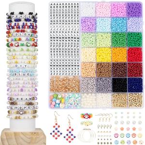2 x 3000 Pcs Glass Peanut Beads Kit, Farfalle Glass Beads for Jewelry Making, Friendship Bracelet Making Kit with Letters, Spacers,Pearls/String, Jewelry Crafting Supplies