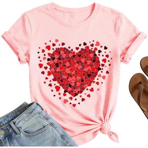 Hearts Valentines Shirts for Women  Love Heart Valentines Day Tshirt Cute Tops (XXL)