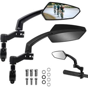 Handlebar Bike Mirror, HD Convex Glass Rear View Mirror with Shatterproof Film, 360 Adjustable Bicycle Mirror for MTB & E-Bike, Fits 21-26mm Handlebars, Left Side Only(Black)