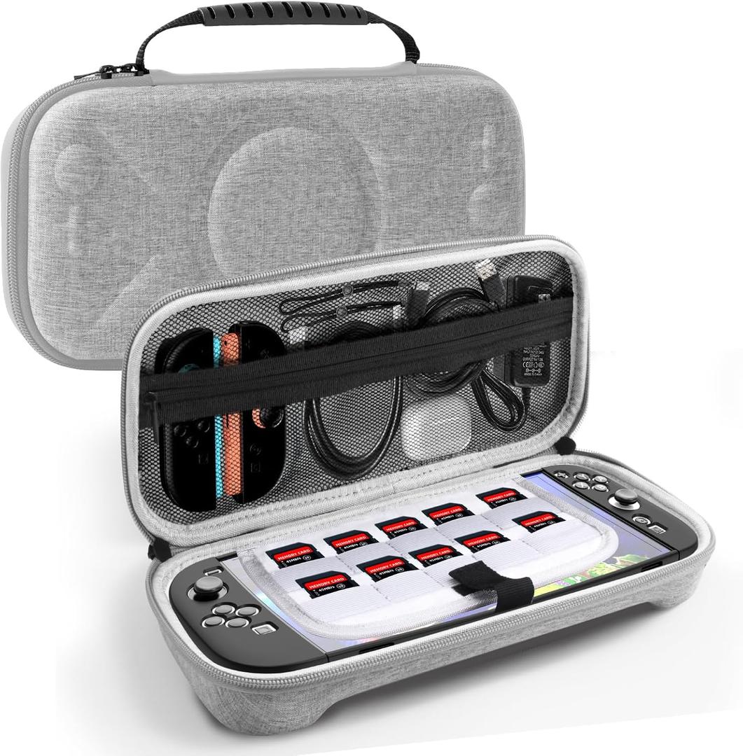 ALAFLY Carrying Case for Nintendo Switch 2, Slim Portable Travel Bag with 10 Game Cards Storage, Nylon Hard Shell & Soft Fabric Lining for Joy-Con Controller Accessories, Gray