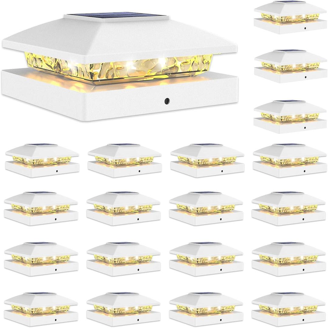VOLISUN 24 Pack White Solar Post Cap Lights Fit 4x4 Fence Deck Post