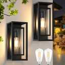 Outdoor Wall Lantern, Exterior Waterproof Black Porch Lights Wall Mounted, Sconces Wall Lighting with Clear Glass Shade, Anti-Rust 14''H Outdoor Wall Lights for Front Door Patio Garage, 2-Pack