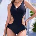 Women's Strappy Cutout One Piece Swimsuit Mesh Monokini Bathing Suit (Black, M)