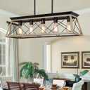 Farmhouse Chandeliers for Dining Room, Rustic Kitchen Island Light Fixture, 5-Light Linear Pendant Lighting Rectangular Chandelier, Metal Solid Ceiling Lights