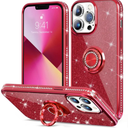 Thomo Compatible with iPhone 13 Pro Case, [Bling Kickstand] Cute Glitter Slim Bumper Diamond Cover Ring Holder Full-Body Protective Phone Case for iPhone 13 Pro Women Girls-WineRed, Pack of 2